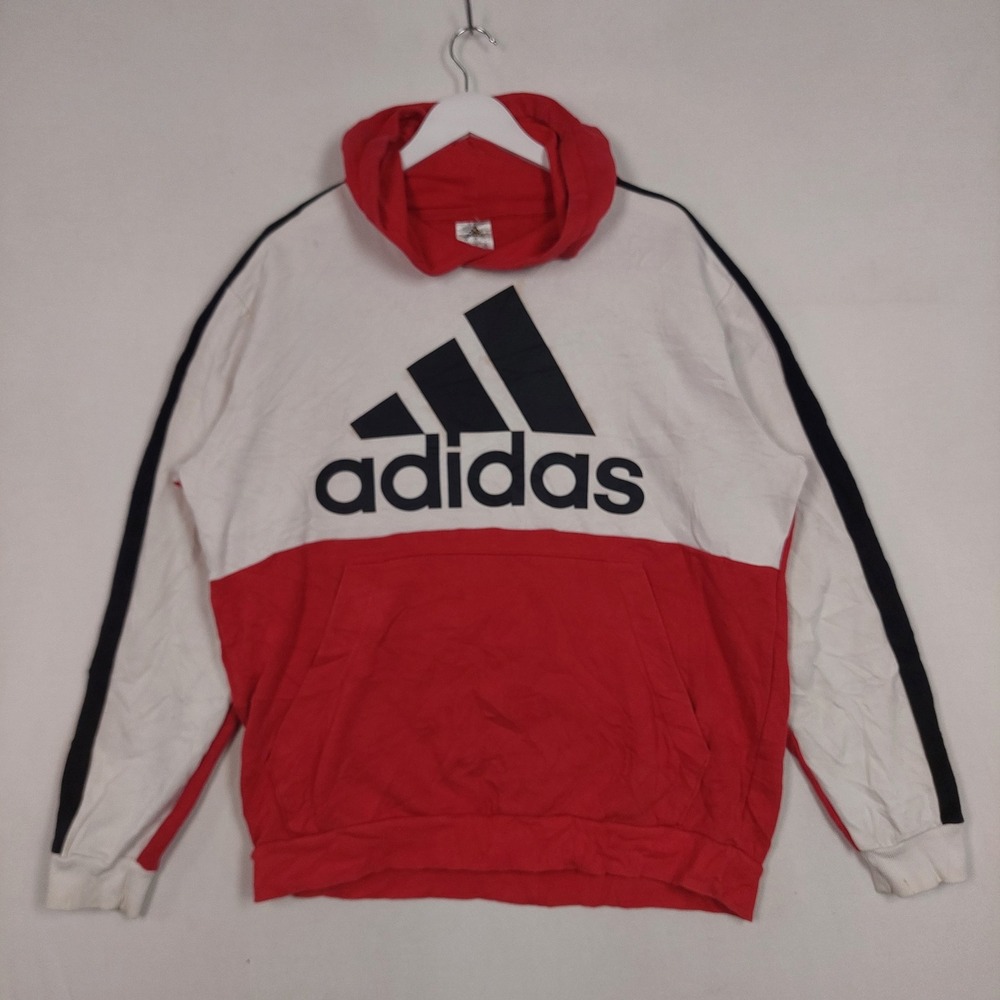 Adidas Pullover Hoodie Large Red White Black Colorblock Big Logo Streetwear